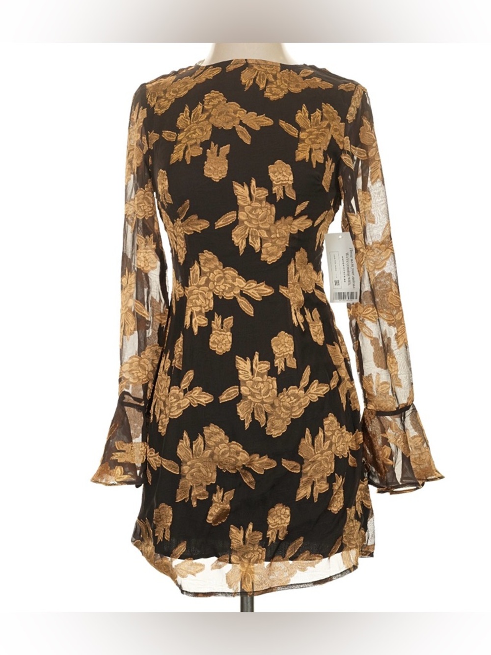 12th Tribe Marissa Gold and Black Floral Mini Dress Size XS - Picture 7 of 10